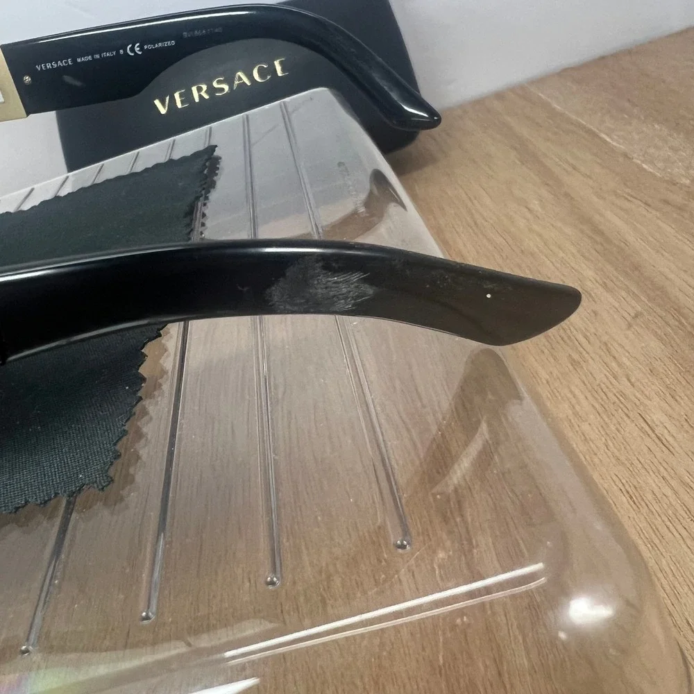 Versace Sunglasses Men 59mm Black Fair Polarized Greca Key Mod 4296 GB1/81